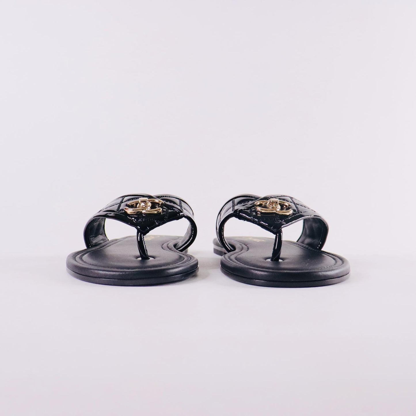 Patent CC Quilted Sandals
