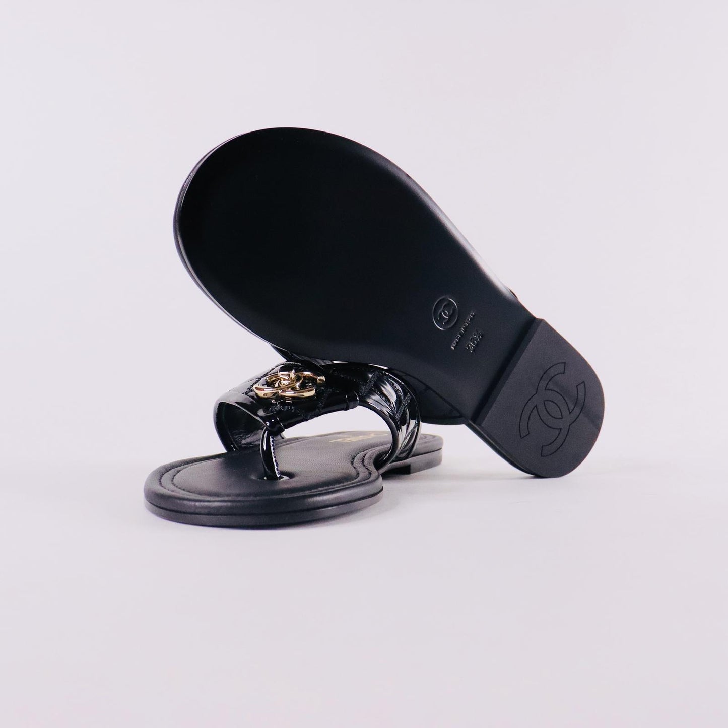 Patent CC Quilted Sandals