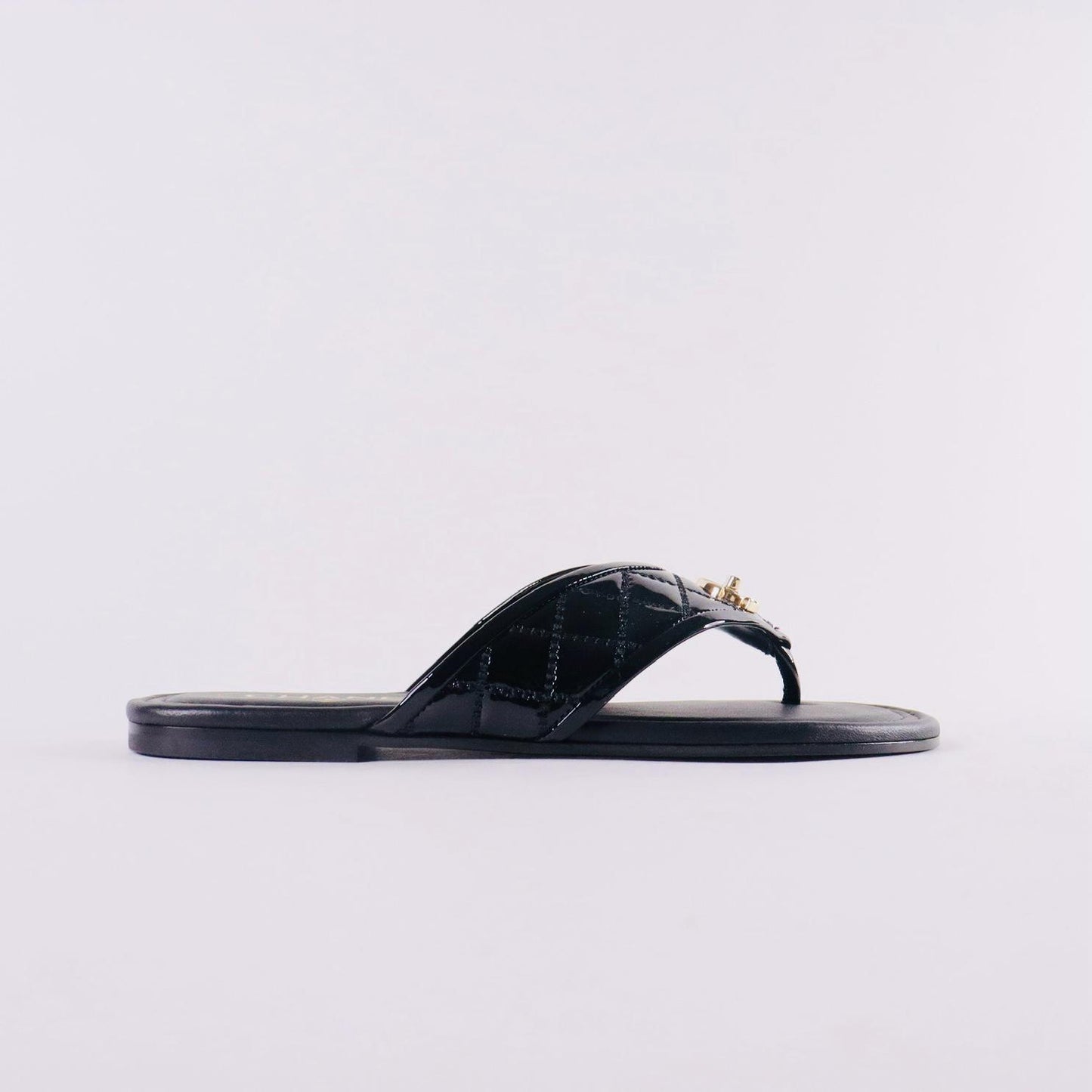 Patent CC Quilted Sandals