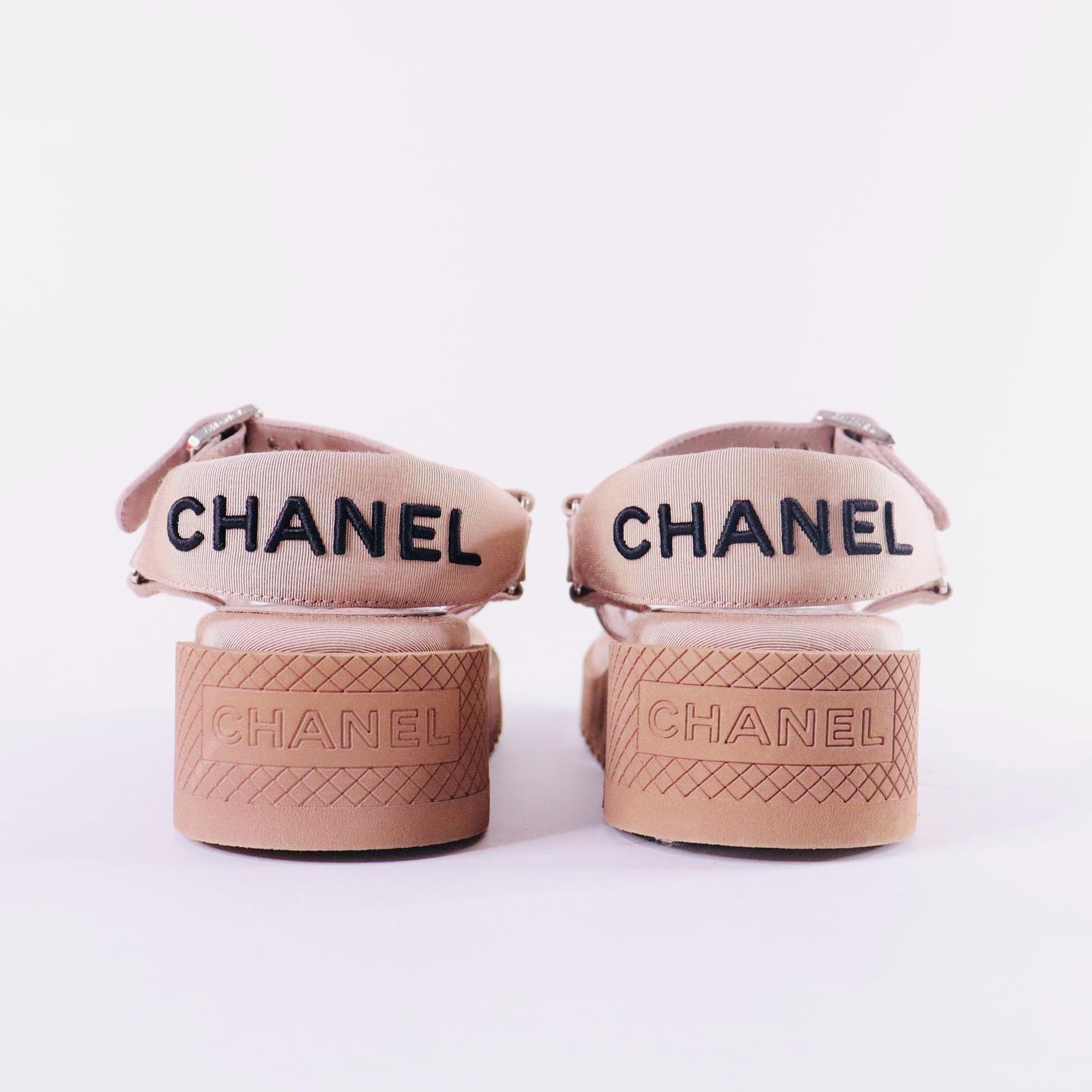 CC Lambskin Logo Platform Sandals