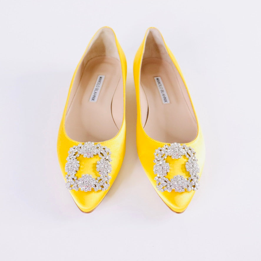 MANOLO BLAHNIK Hangisi Satin Ballet Flats