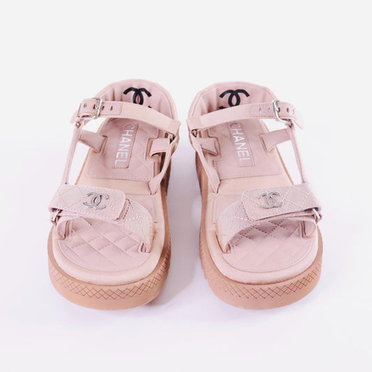 CC Lambskin Logo Platform Sandals